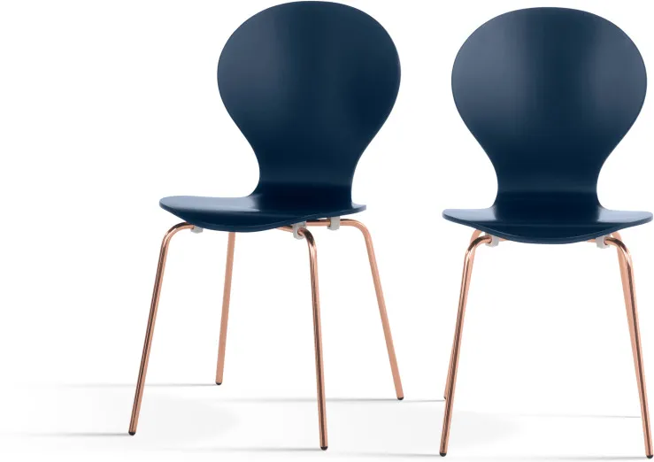 Set of 2 Kitsch Dining Chairs, Blue and Copper