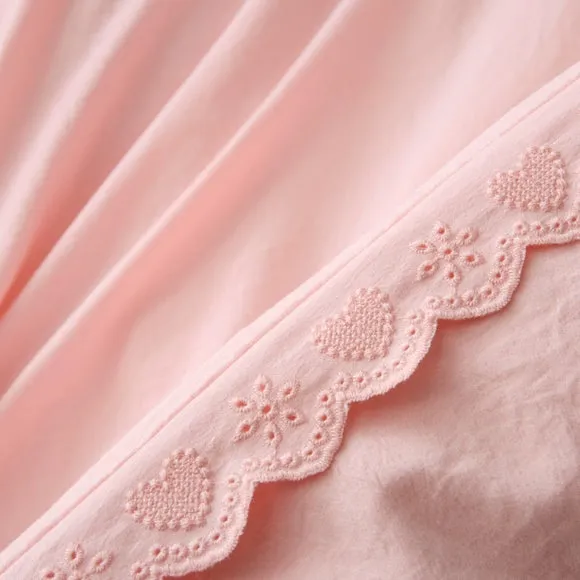 Heart Embroidered Trim Quilt Cover & Pillowcase Set 4