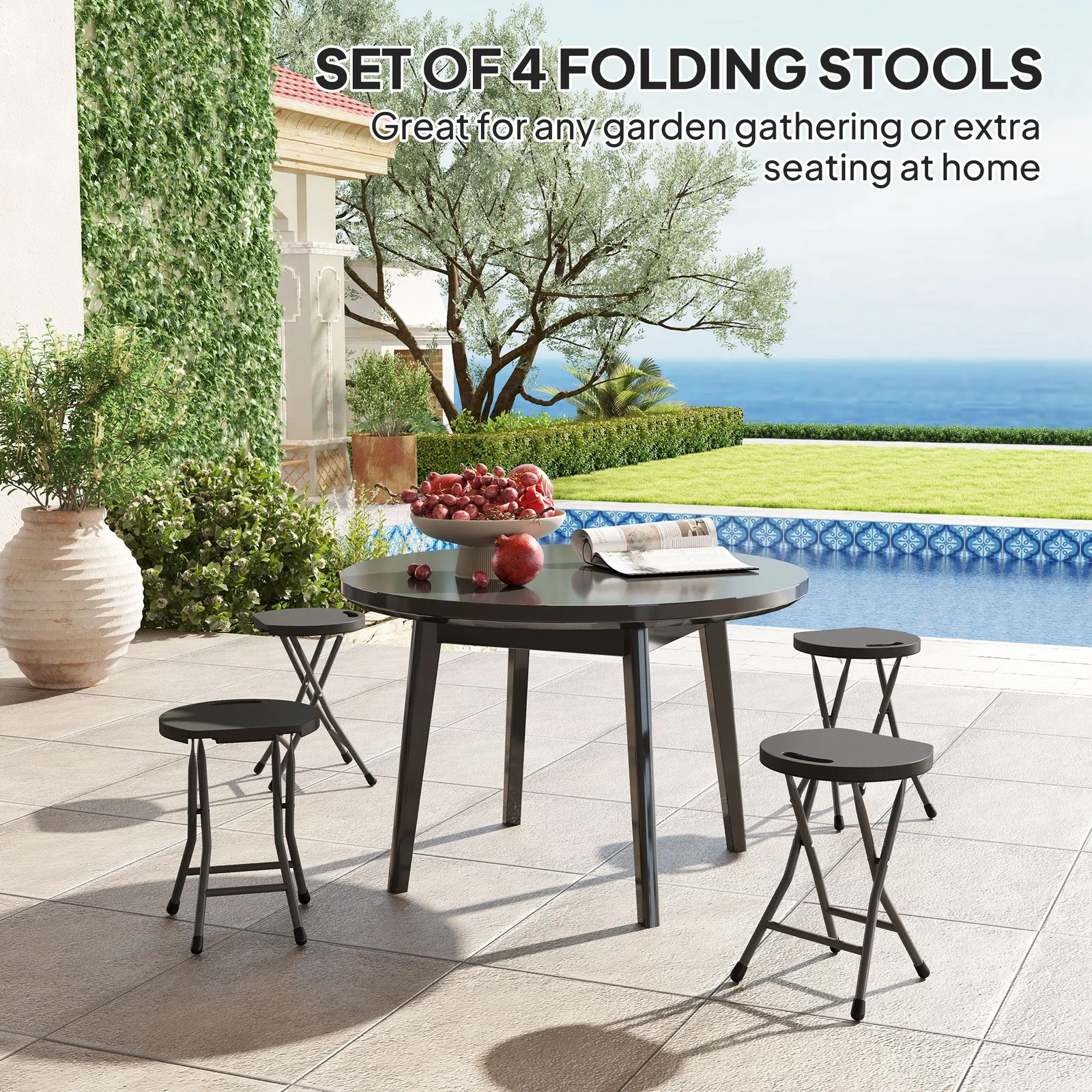 OUTSUNNY Folding Stool Set of 4, Decorative Garden Stool Set, Charcoal Grey in Dark Grey 4