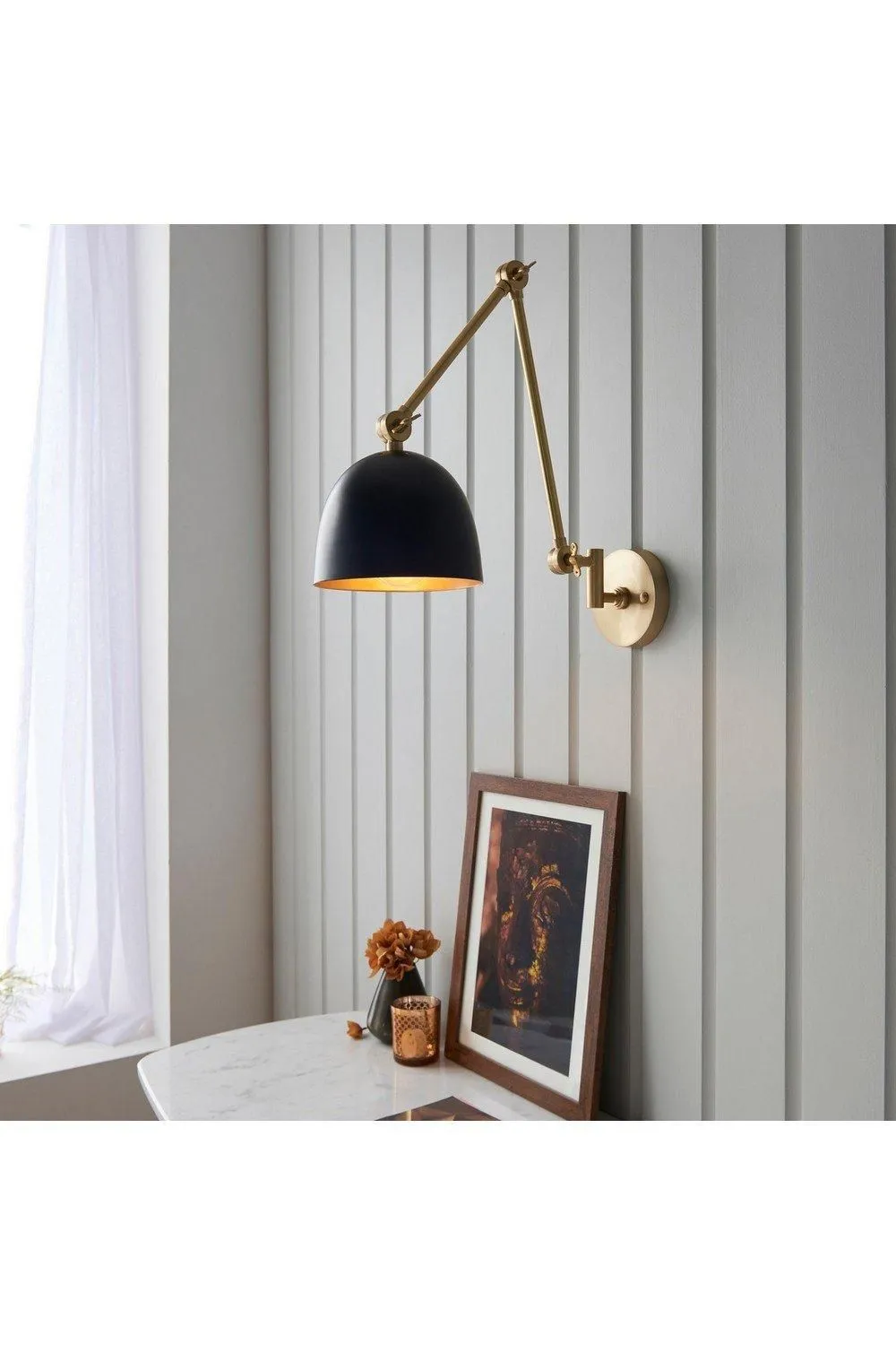 Netlighting Lehal Dome Adjustable Arm Wall Lamp Antique Solid Brass Matt Black in Gold 5