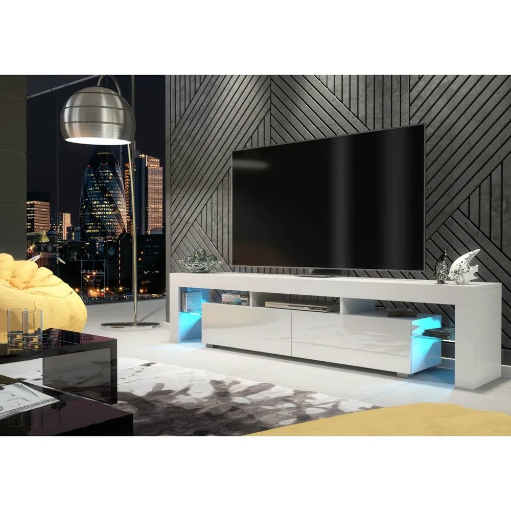 Creative Furniture Nova TV Unit 200cm - White with Gloss Doors + LED Lights 6