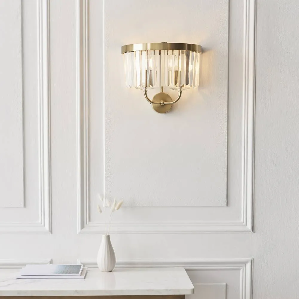 Netlighting Ascoli Wall Lamp Antique Brass Plate & Clear Cut Glass 2 x 6W LED E14 in Bronze 3