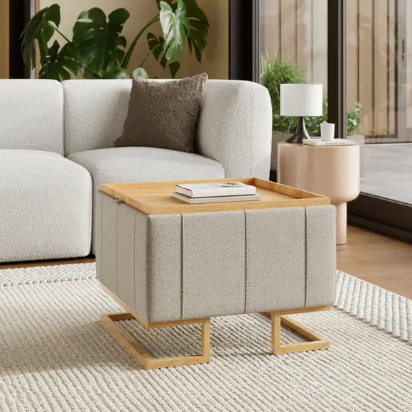 Holland Basketweave Square Tray Table Ottoman 2