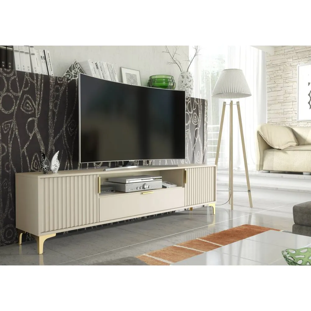 Creative Furniture Tide Crest TV Unit 200cm - Cashmere Warm Beige Taupe Finish & Gold 2