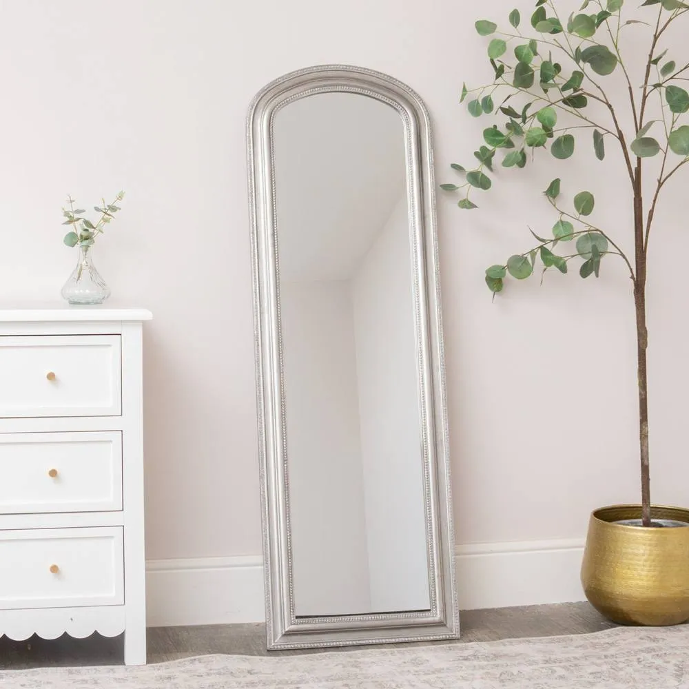 Melody Maison Full Length Foiled Silver Leaner & Wall Mirror - 47cm X 142cm