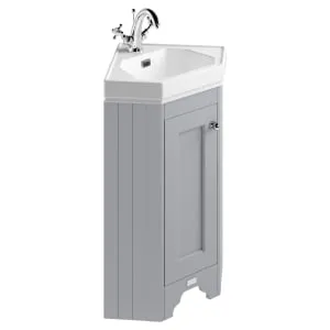 Bayswater Victrion Plummett Grey Corner Traditional Freestanding Vanity Unit & White Recessed Basin - 595mm