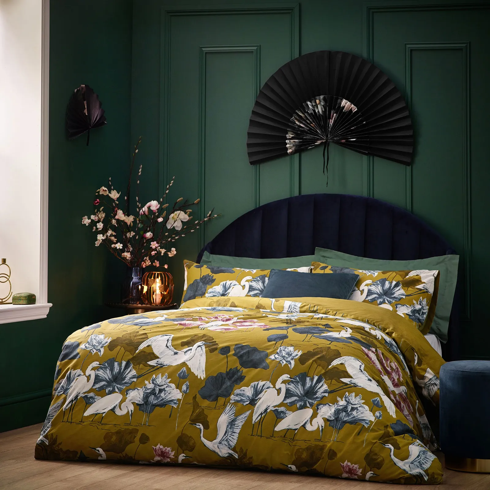 Wylder Tropics Kushiro Tropical Cotton Rich Duvet Cover Set in Olive