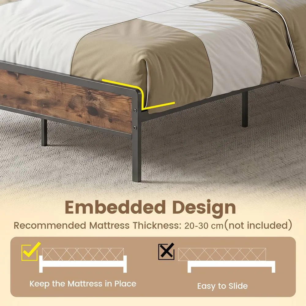Costway King Size Bed Frame with LED Lights & Power Outlet Industrial Metal Platform Bed in Brown 6