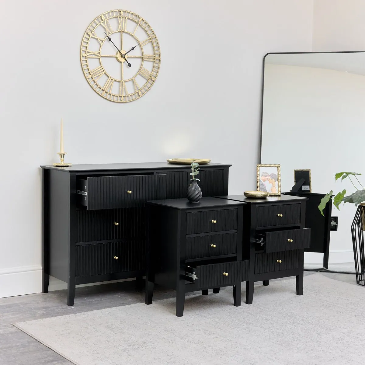 Melody Maison Large Chest Of Drawers & Pair Of Bedside Tables - Hales Black Range 2