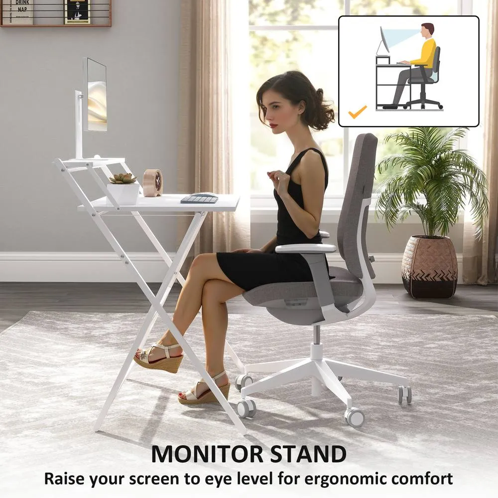 HOMCOM 81.5 cm Folding Computer Desk for Small Spaces Bedroom, White 6