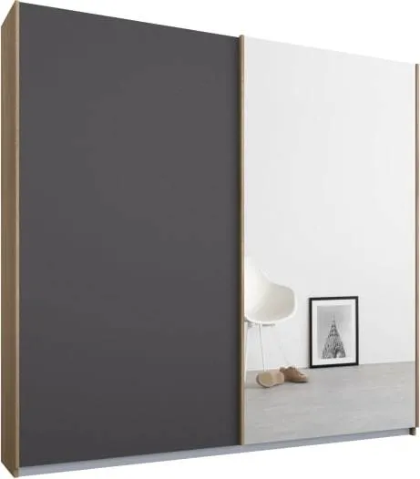 Malix 2 door 181cm Sliding Wardrobe, Oak Frame, Matt Graphite Grey and Mirror Doors