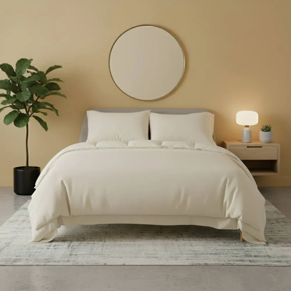 Snug City Flannelette Cotton Duvet Cover Set Soft Brushed Warm Bedding Set in Cream