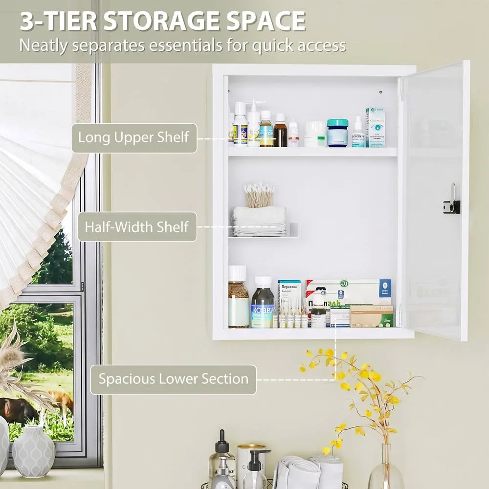 HOMCOM Wall Mount Medicine Cabinet with Combination Lock, White 5