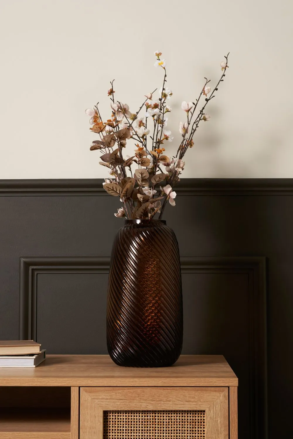 BHS Cognac Tall Spiral Glass Vase in Amber
