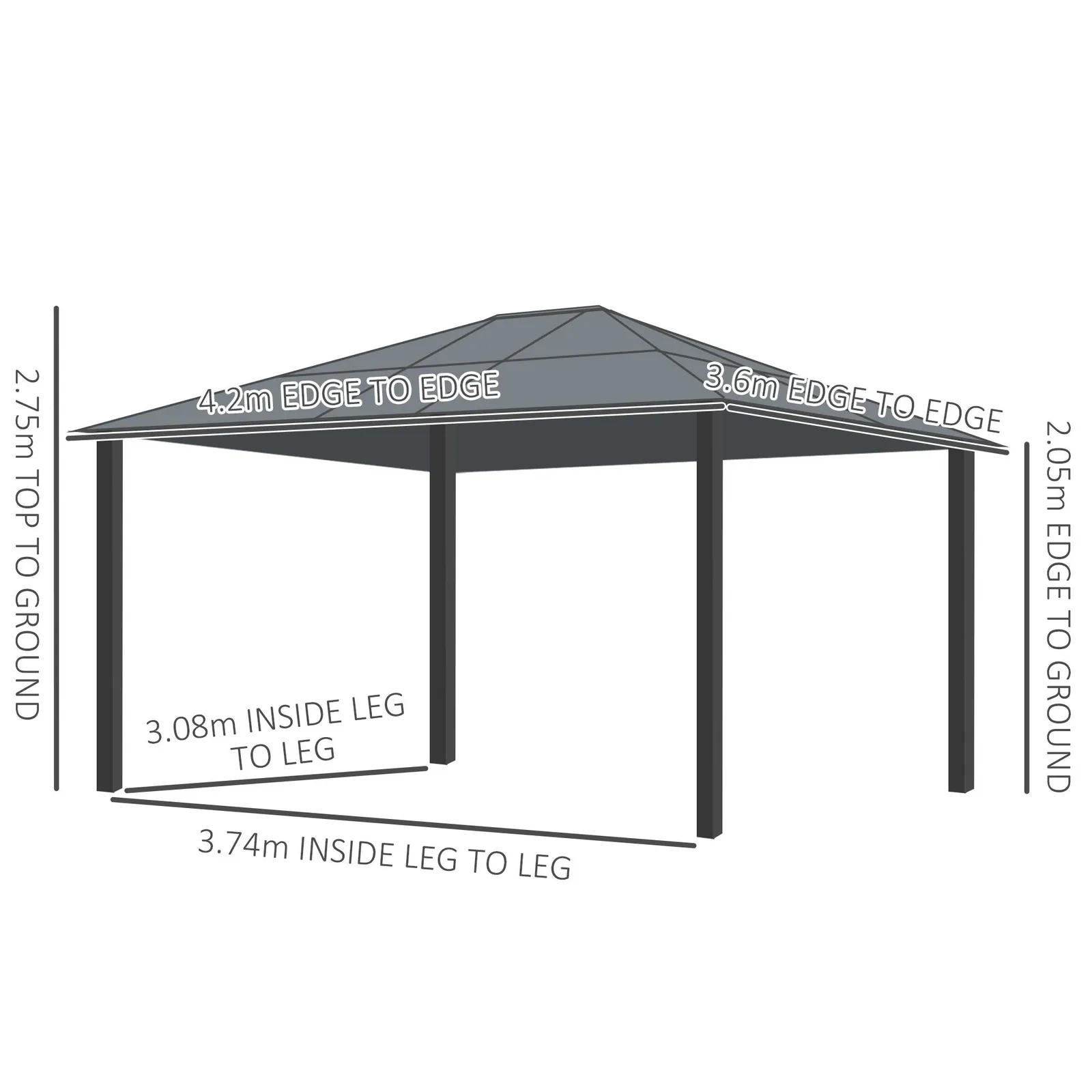 OUTSUNNY 4 x 3.6m Hardtop Gazebo Canopy with Roof & Aluminium Frame in Black 3