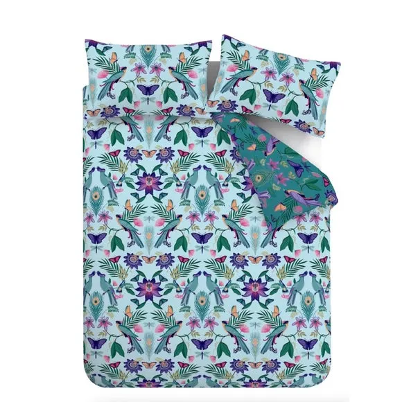 Catherine Lansfield Mya Tropical Floral Duck Egg Blue Duvet Cover and Pillowcase Set 5