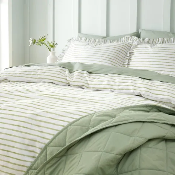 Laylah Frilled Stripe 100% Cotton Duvet Cover & Pillowcase Set 2