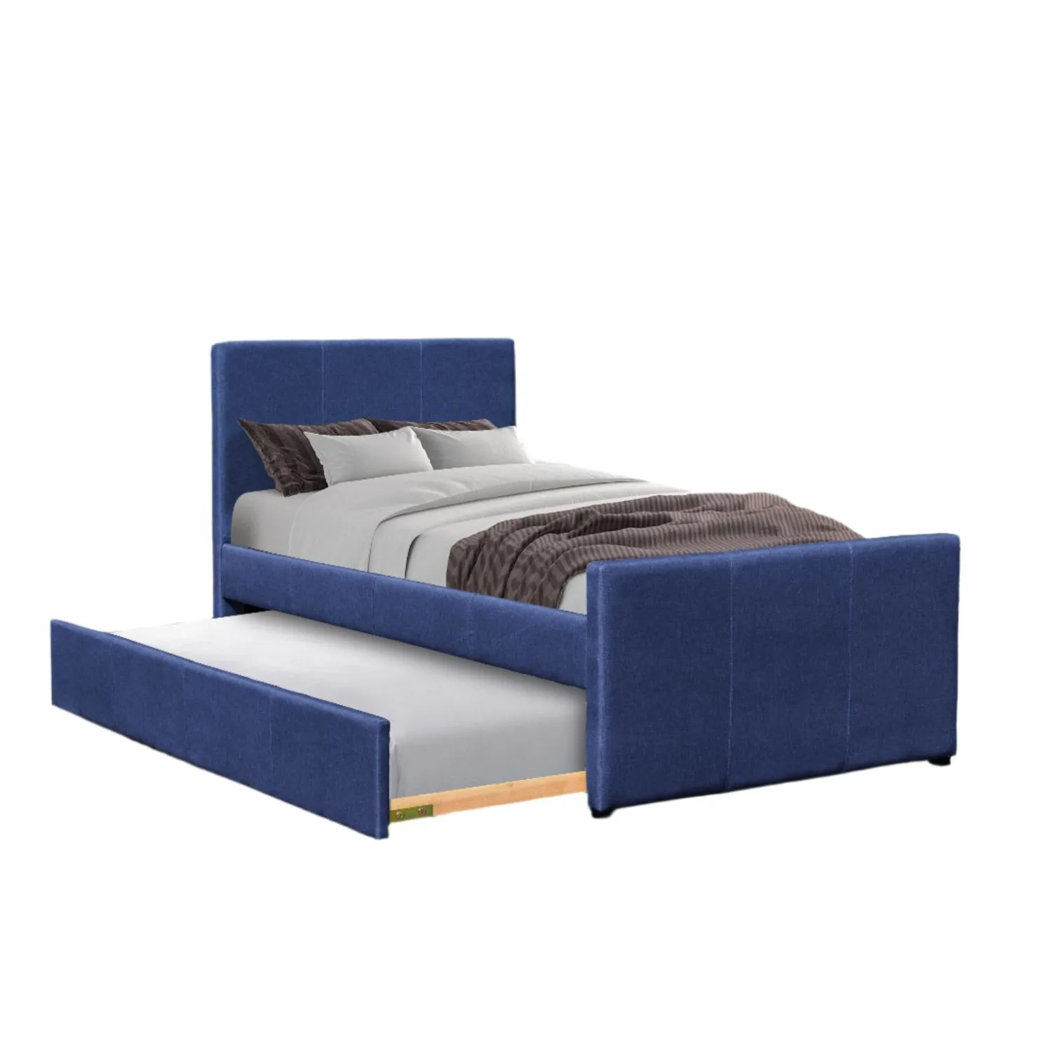 Comfy Living Ltd 3ft Single Fabric Bed Frame With Trundle Bed in Blue 2