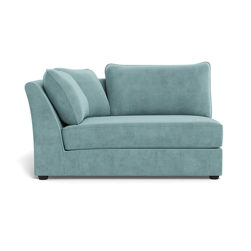 Heal's Tailor Large Curved Left Hand Facing Corner Unit Smart Luxe Velvet Mineral Blue Black Feet