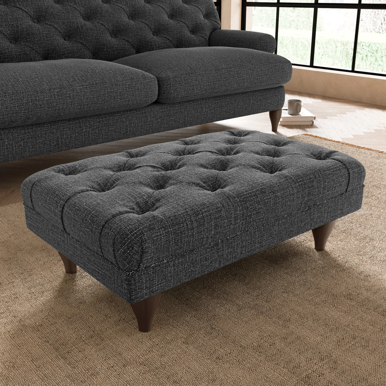 Warwick Slub Cotton Blend Footstool Slub Cotton Black