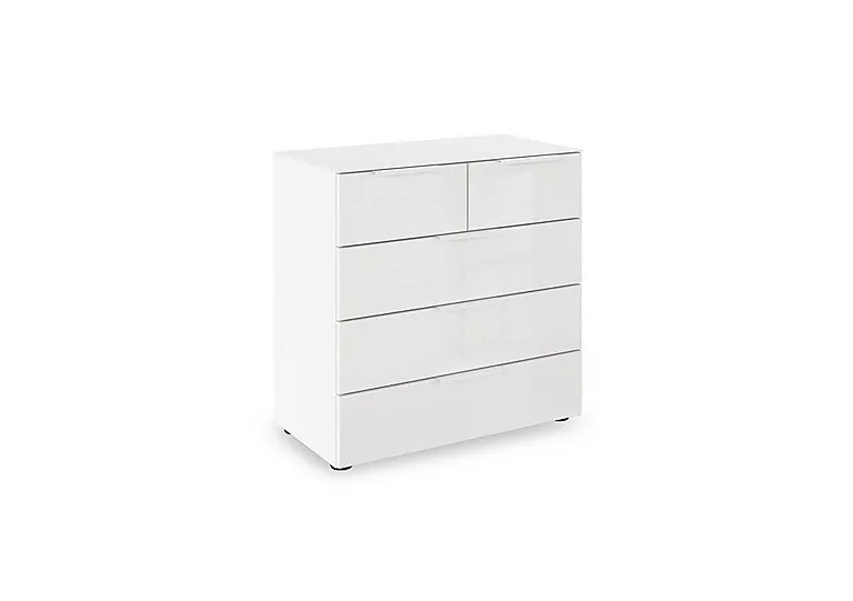 Haven 3+2 Drawer Chest with Glass Top and Front - Alpine White