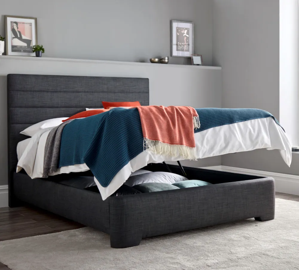 Appleby  Slate Grey Fabric Ottoman Storage Bed Frame - 6ft Super King Size