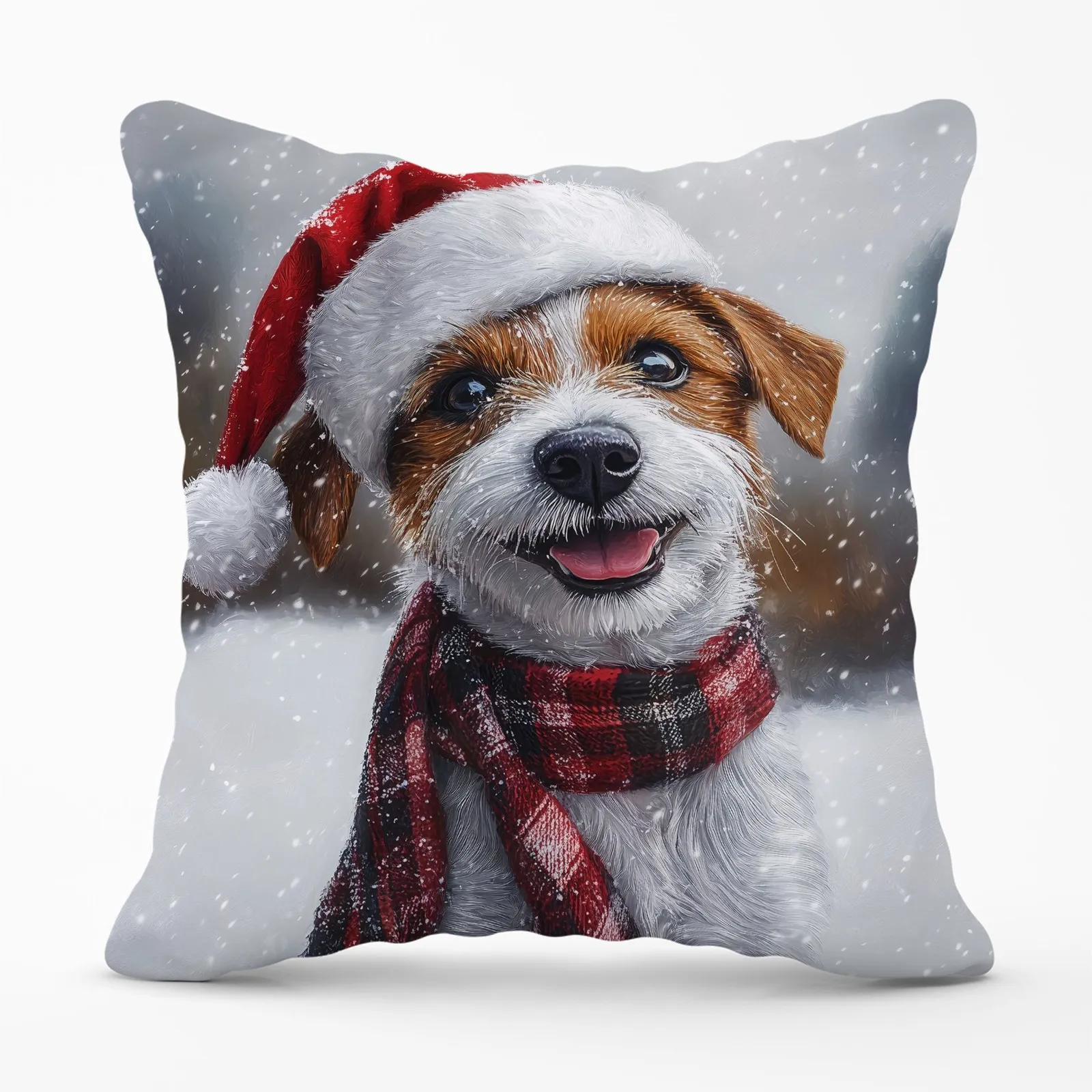 Warren Reed - Designer Christmas Jack Russell Cushion in Brown