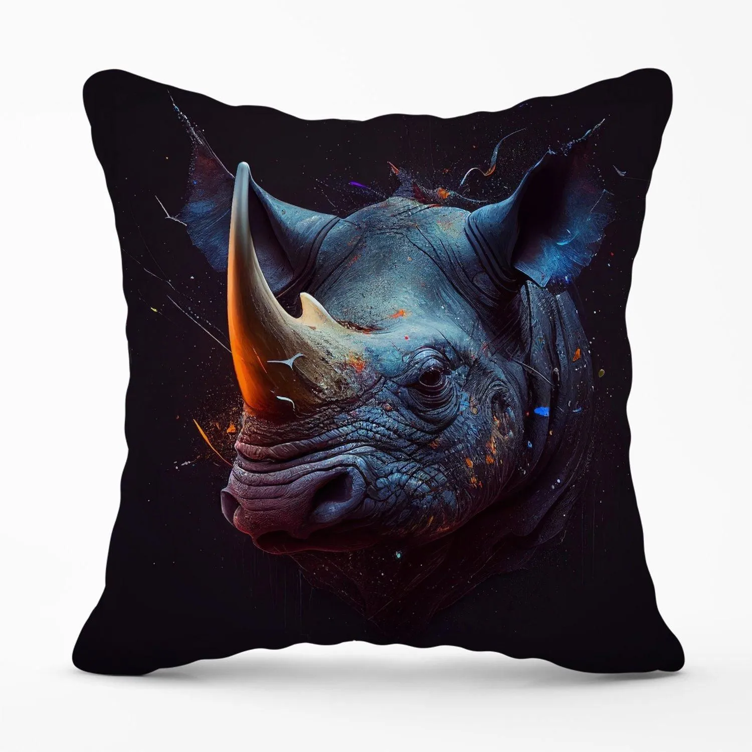 Warren Reed - Designer Rhino Face Splashart Outdoor Cushion in Grey