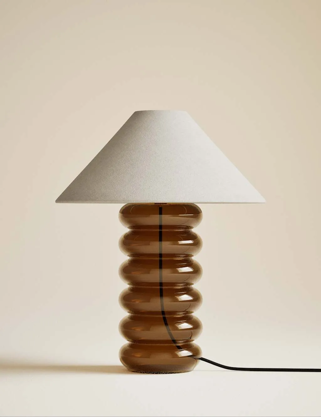 M&S Glass Ribbed Table Lamp Brown