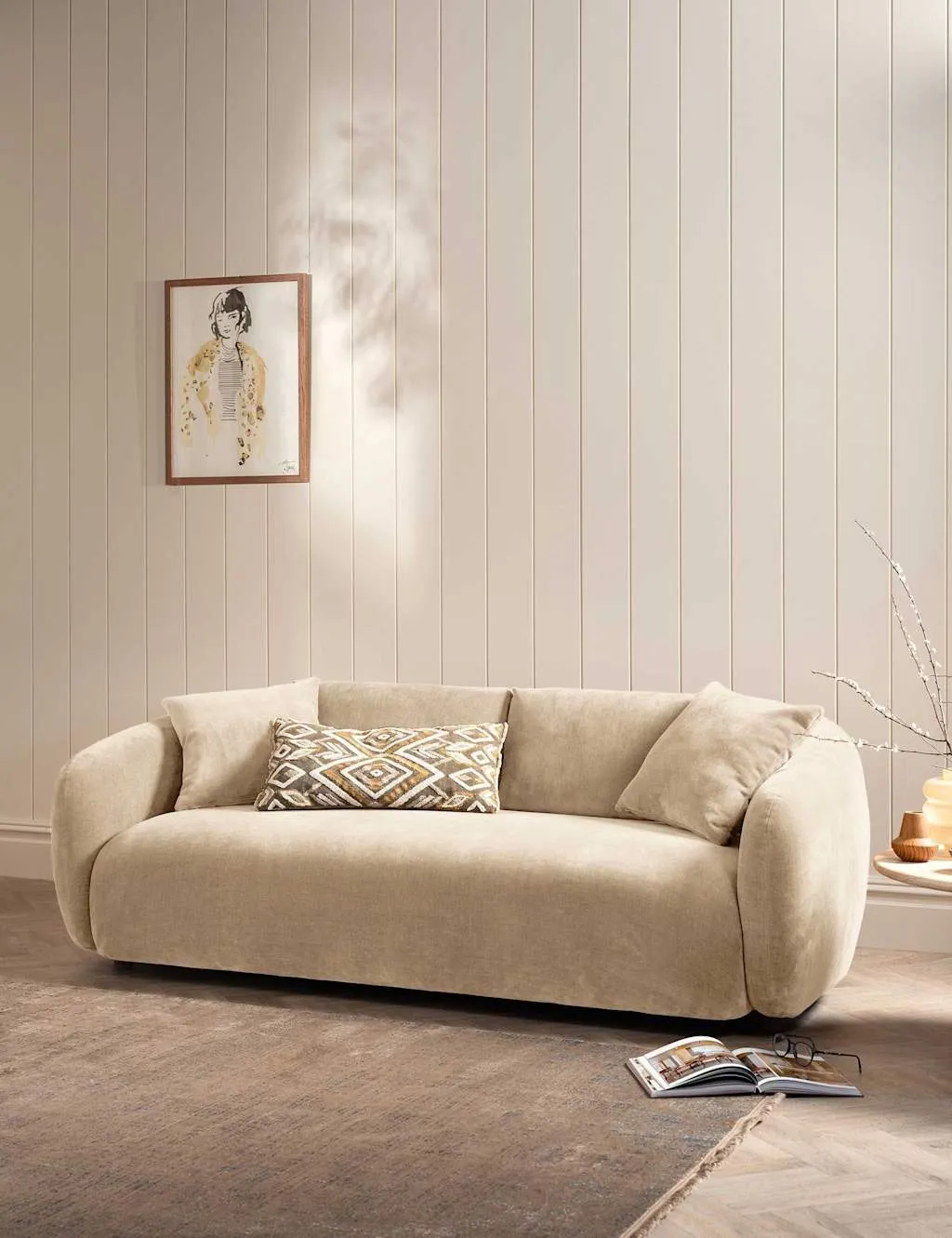 BARKER AND STONEHOUSE Cocoon Chenille 3 Seater Curved Sofa Neutral