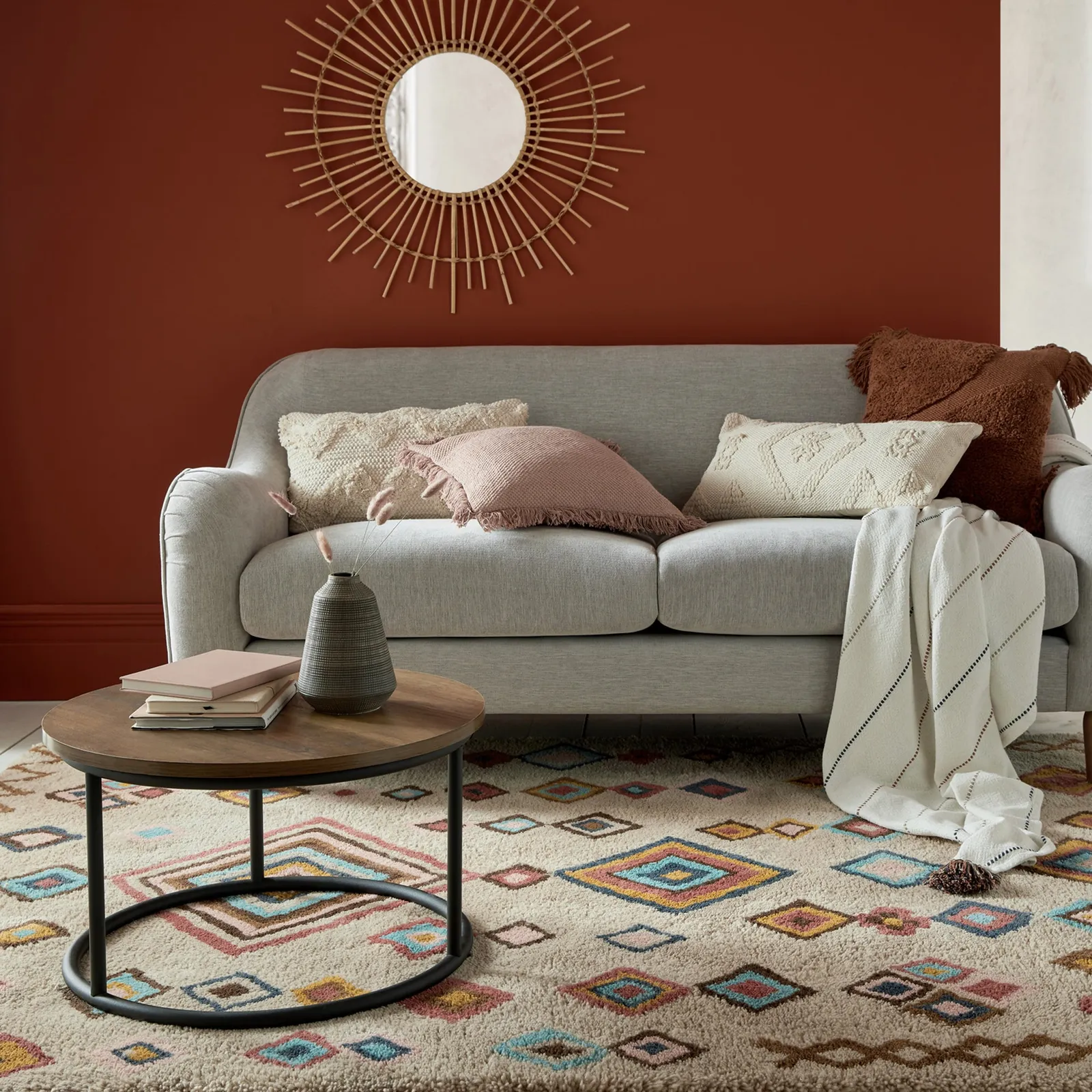 Rita Moroccan Wool Shaggy Rug Cream, Blue and Yellow