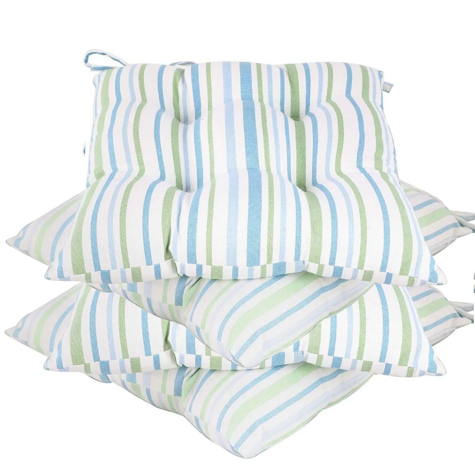 Dibor Set of 4 Traditional Blue Striped Indoor Outdoor Chair Seat Pads L40cm x W40cm 2