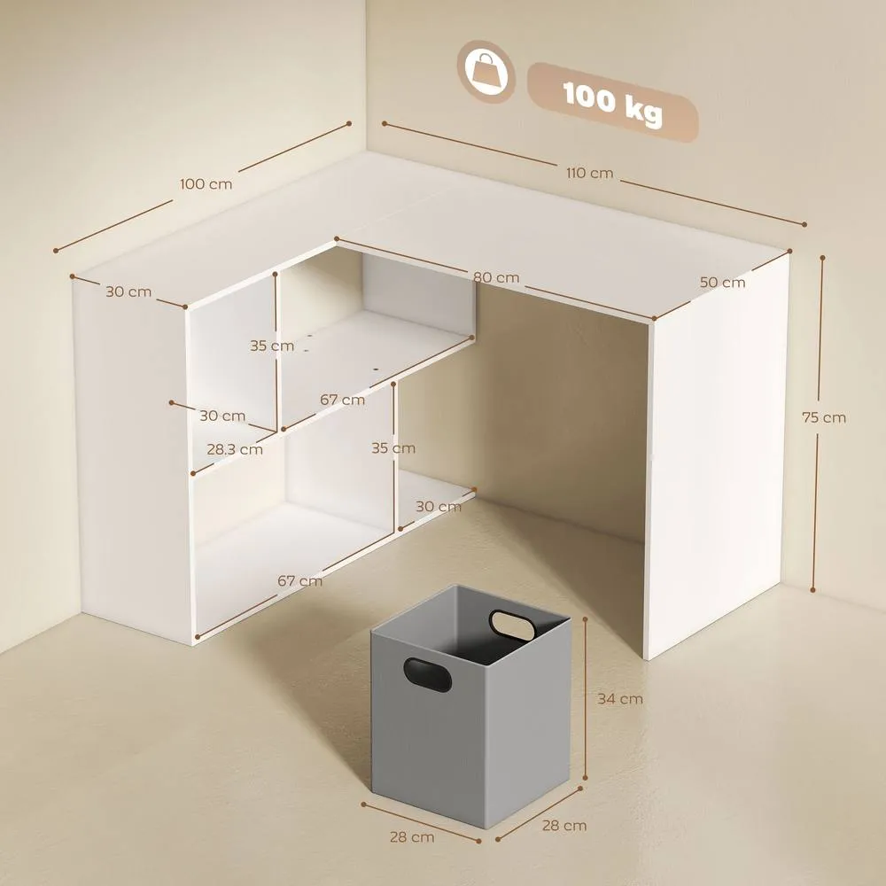 HOMCOM L Shaped Computer Desk, 110 x 100cm Reversible Corner Desk, White 3