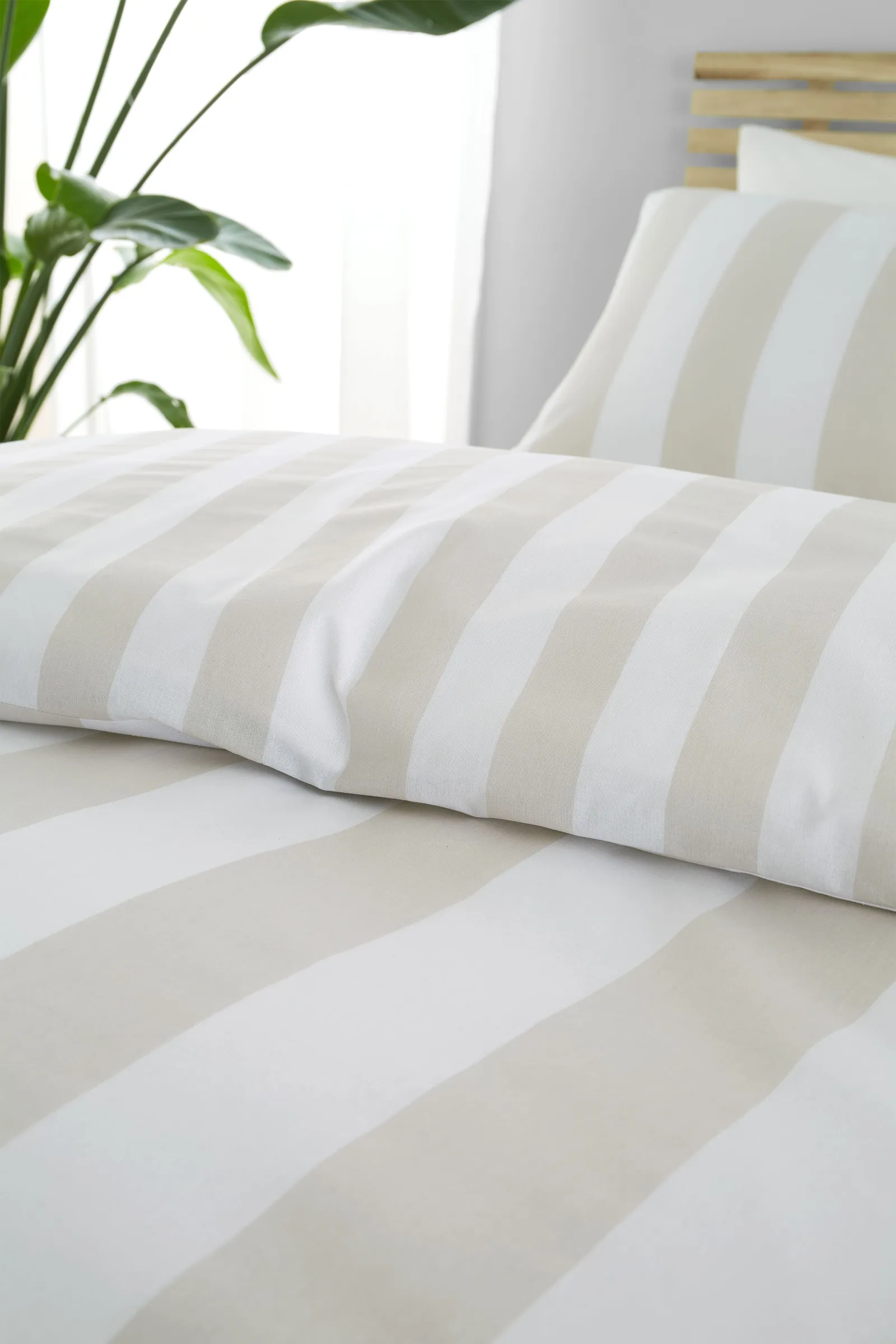 Catherine Lansfield 'Cove Stripe' Reversible Duvet Cover Set in Natural 4