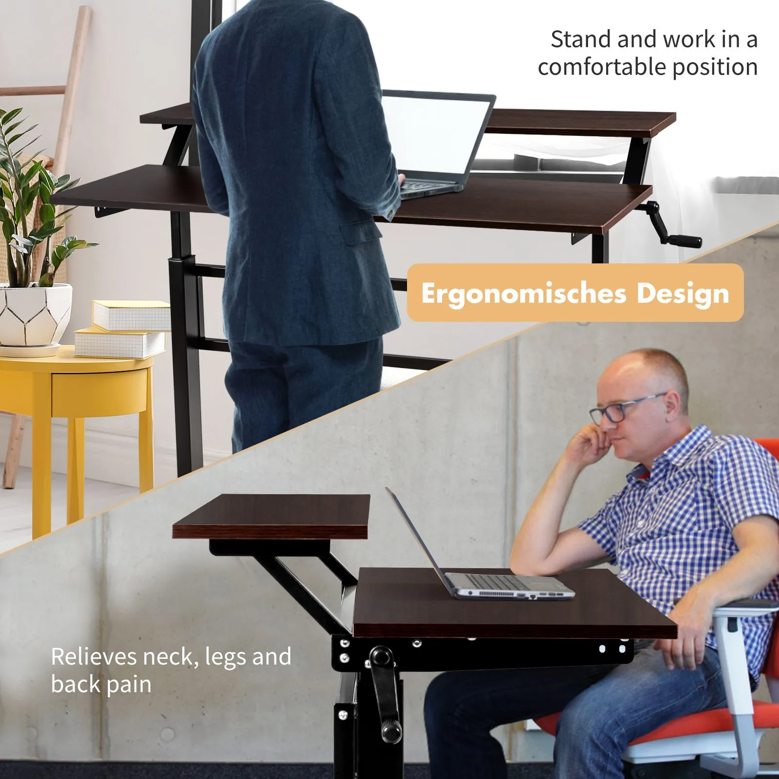 Costway 2-Tier Standing Computer Desk Sit to Stand Workstation Ergonomic Computer Table in Brown 6