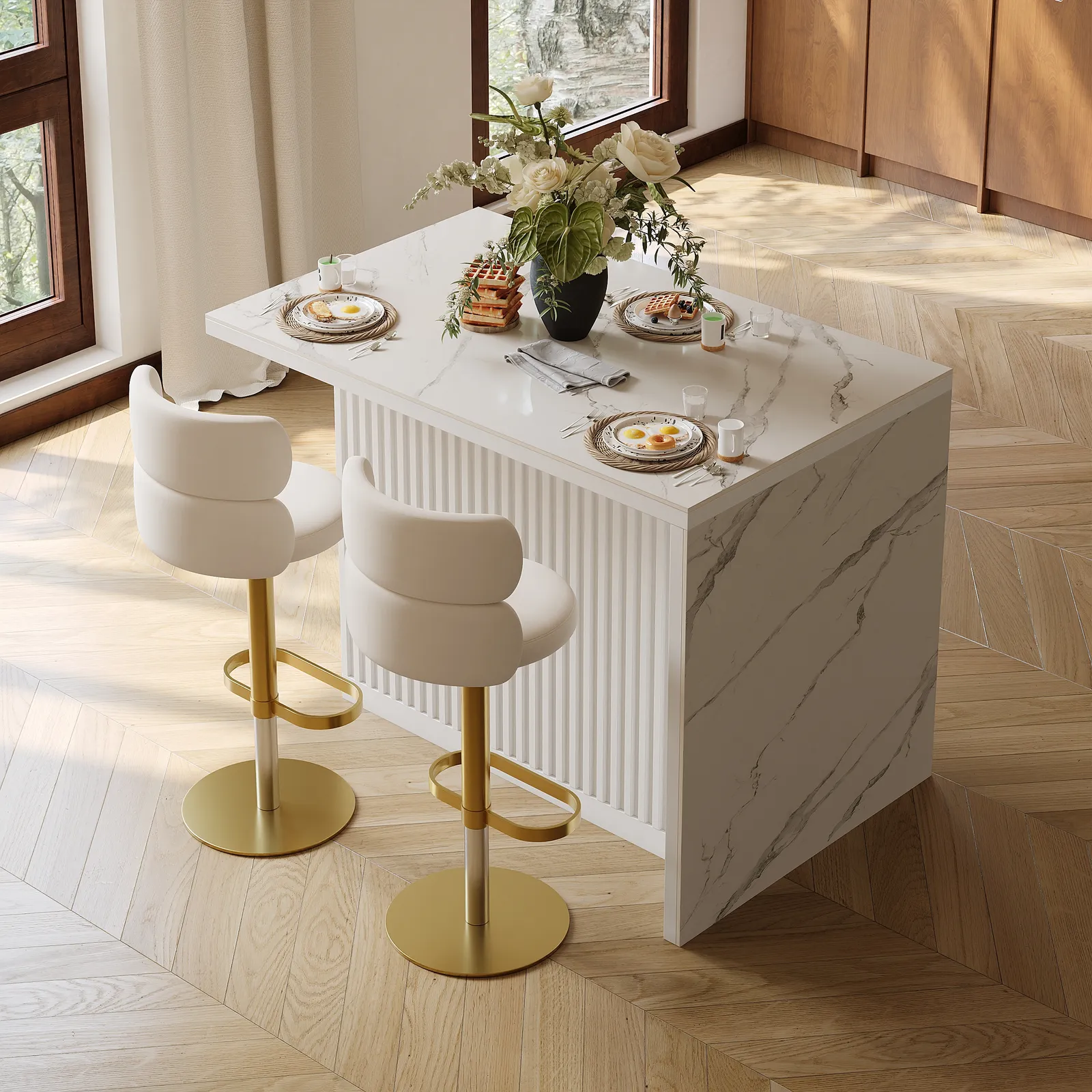 Modern 127 cm Glossy Sintered Stone Kitchen Island with Storage, White