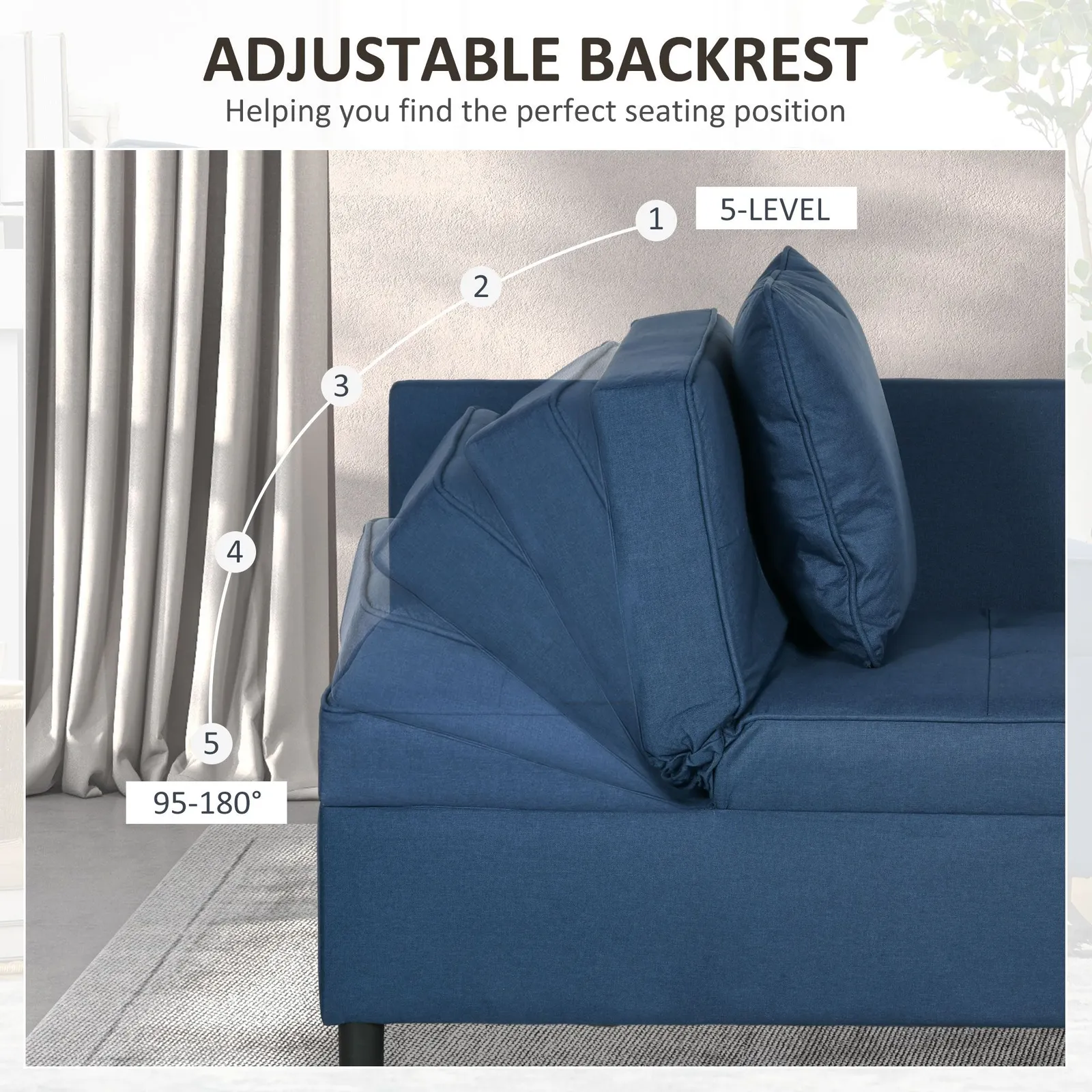 HOMCOM Folding Sleeper Sofa Bed Chair with Pillows, Pocket in Blue 6