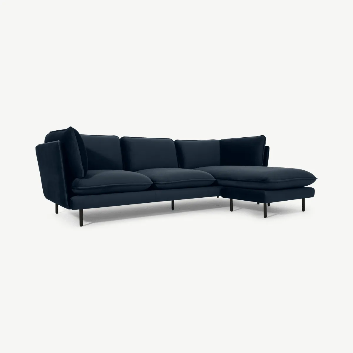 Wes 3 Seater Chaise End Corner Sofa, Ocean Blue Velvet