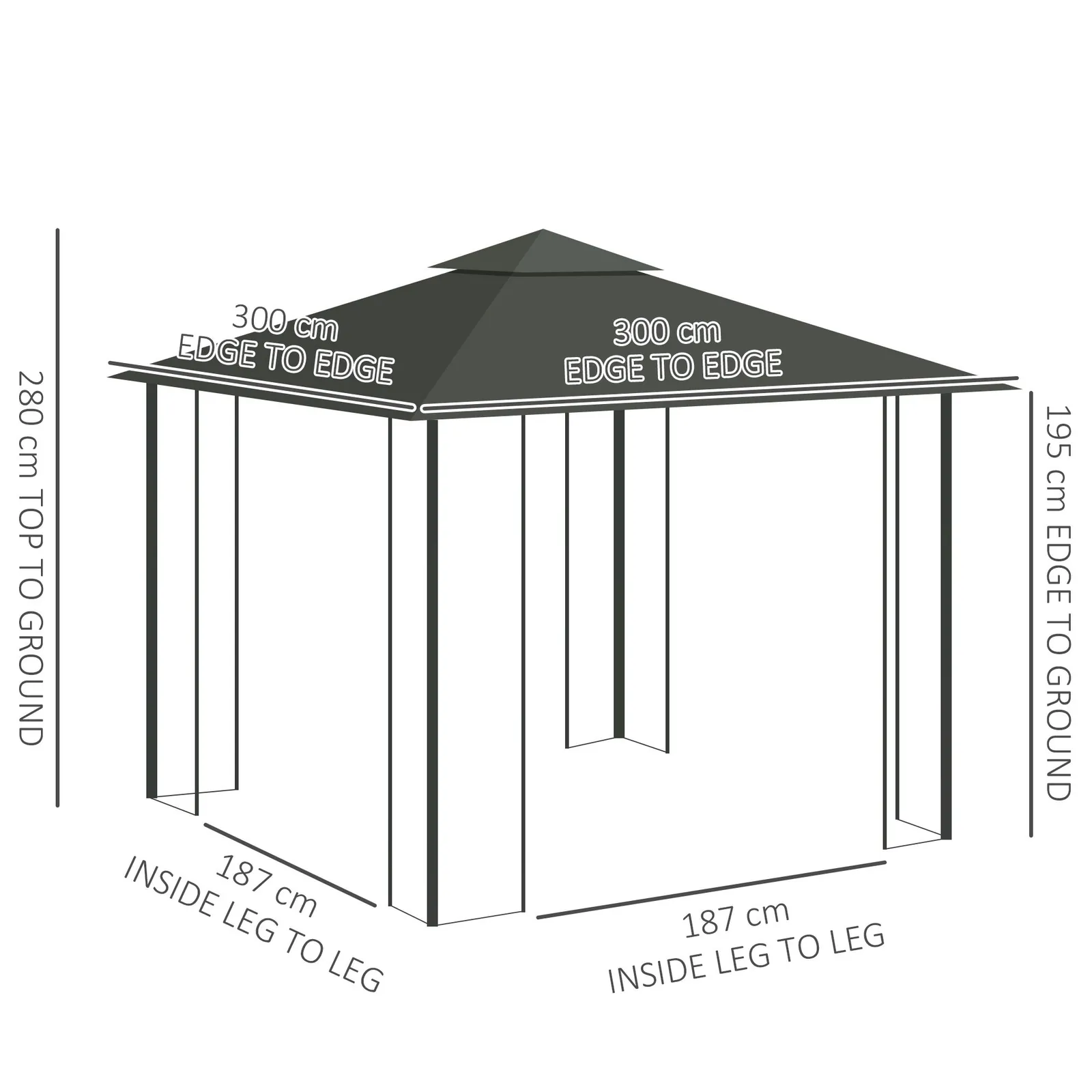OUTSUNNY 3(m) x 3(m) Patio Garden Metal Gazebo Marquee Party Tent in Grey 3