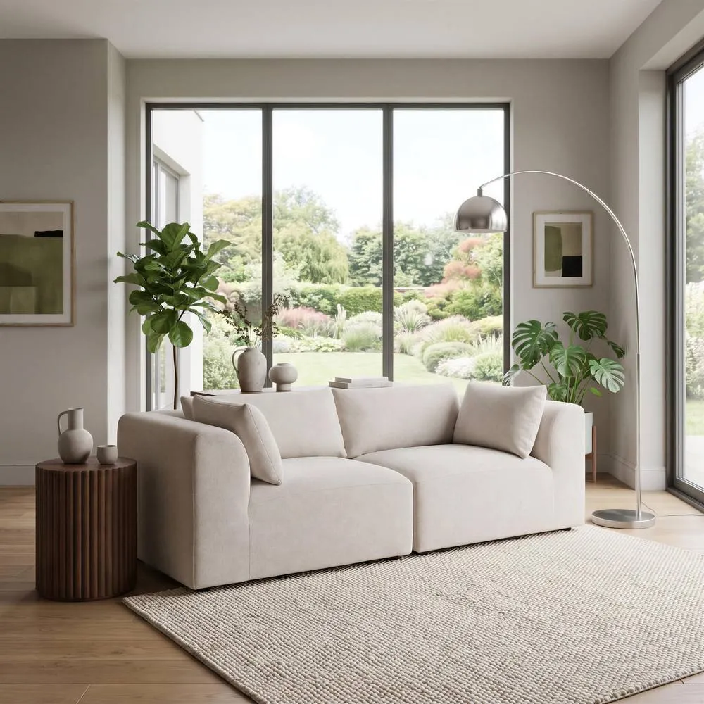 FurnitureboxUK Drift Boucle Fabric 2 Seater Modular Sofa in Cream 3