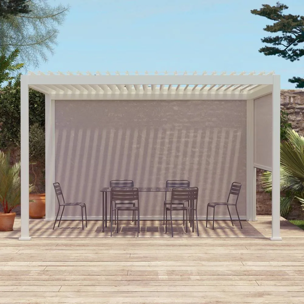 sweeek Louvered pergola aluminium 4 x 3m with a 3m blind & a 4m blind in White 1