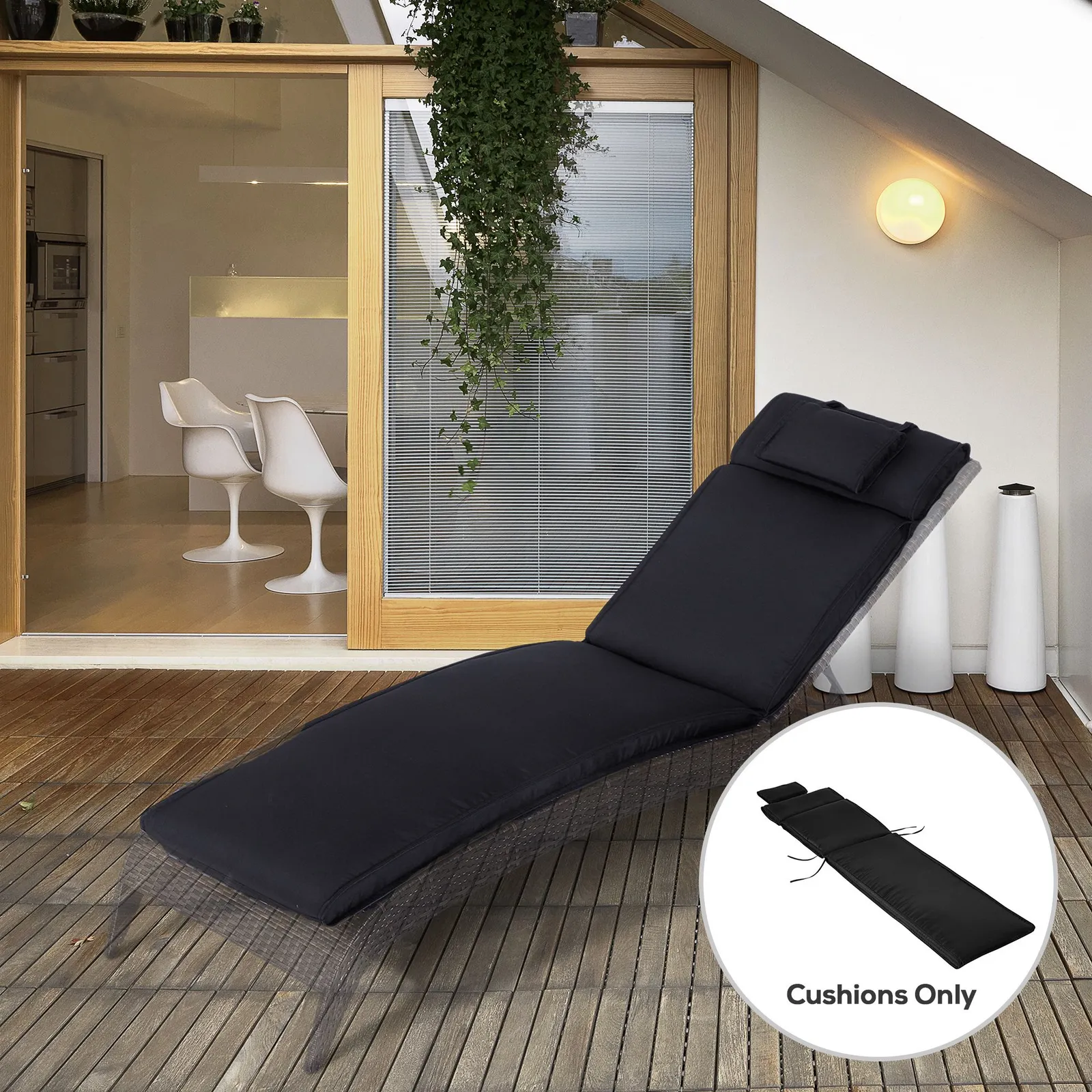 OUTSUNNY Garden Sun Lounger Chair Cushion ONLY Reclining Relaxer Indoor Outdoor in Black