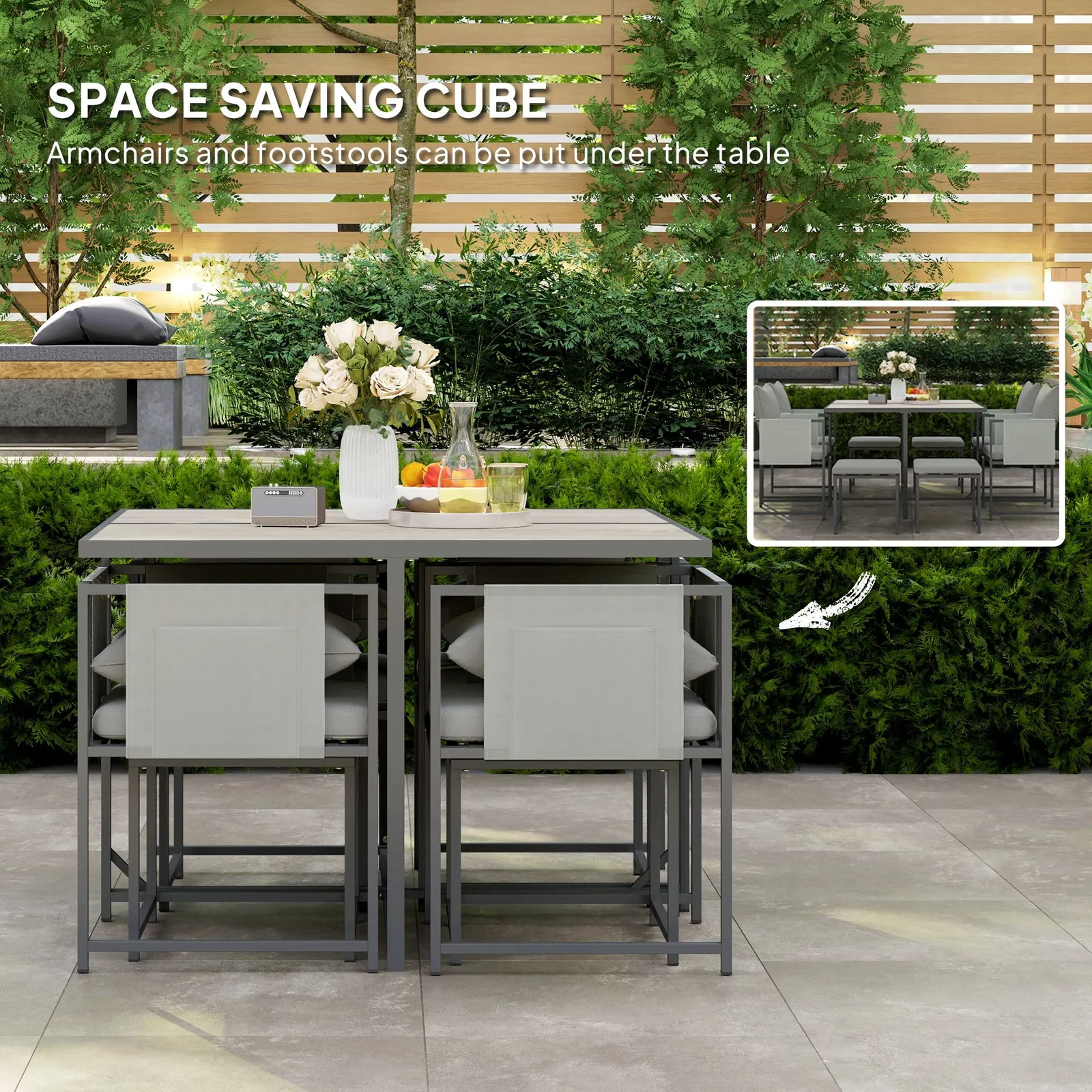 OUTSUNNY 8 Seater Garden Dining Set, Cube Garden Furniture with Cushions in Grey 4