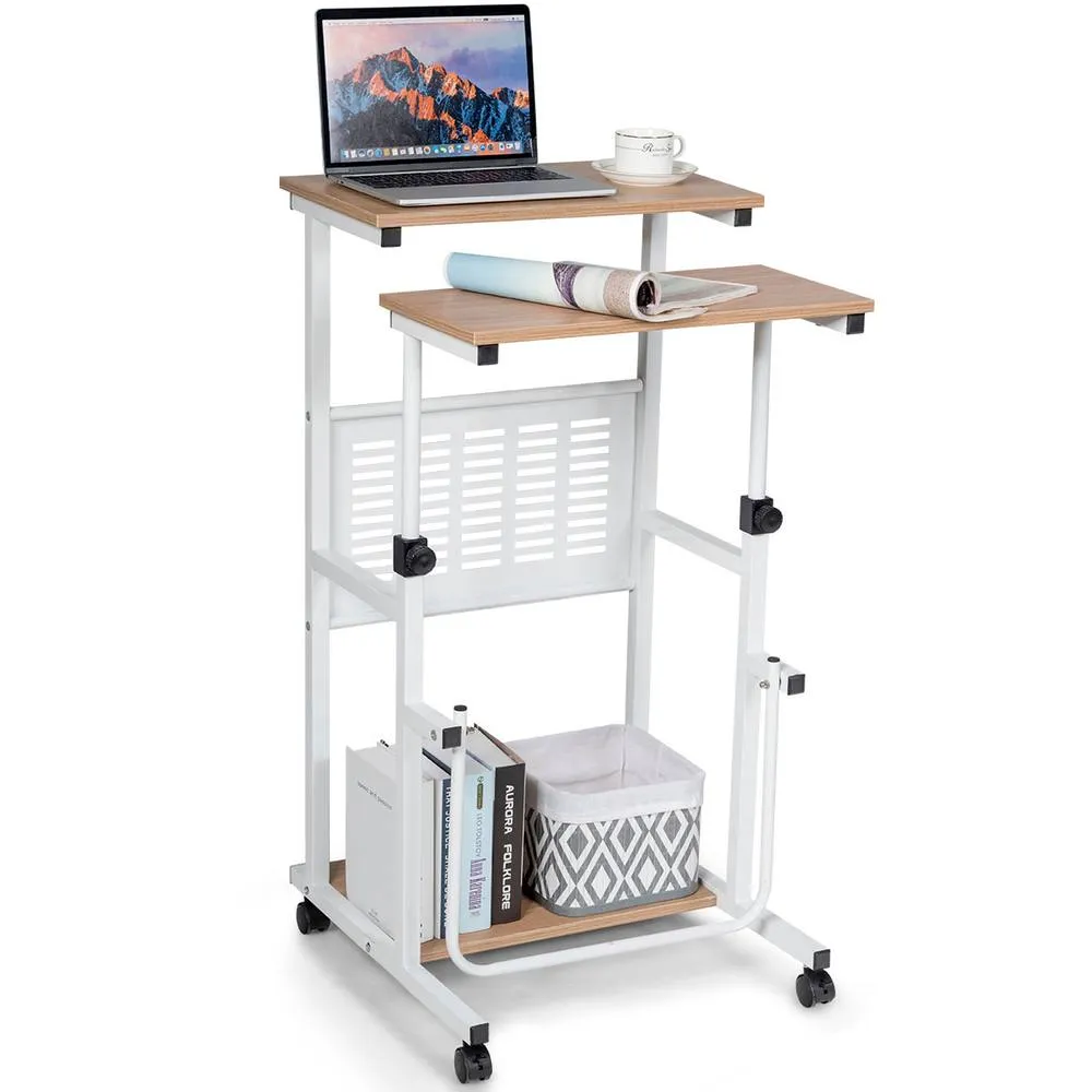 Costway 2 in 1 Adjustable Computer Desk Office PC Desk Movable Workstation in Natural 4