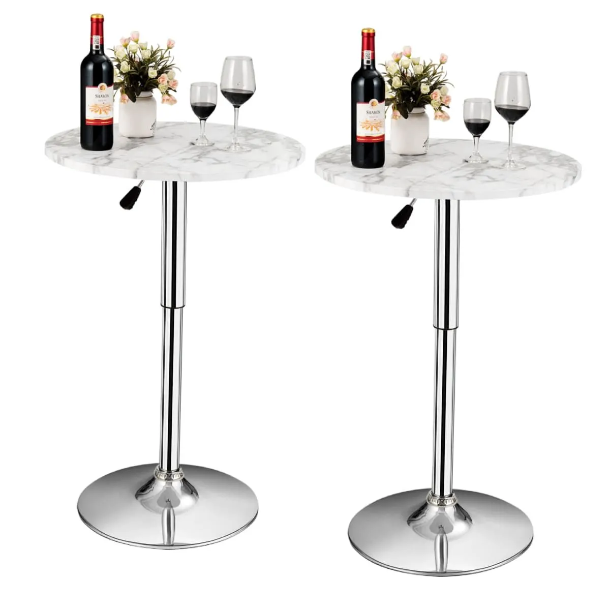 Costway 2Pcs Modern Bar Table Multifunctional Round Pub Table in White