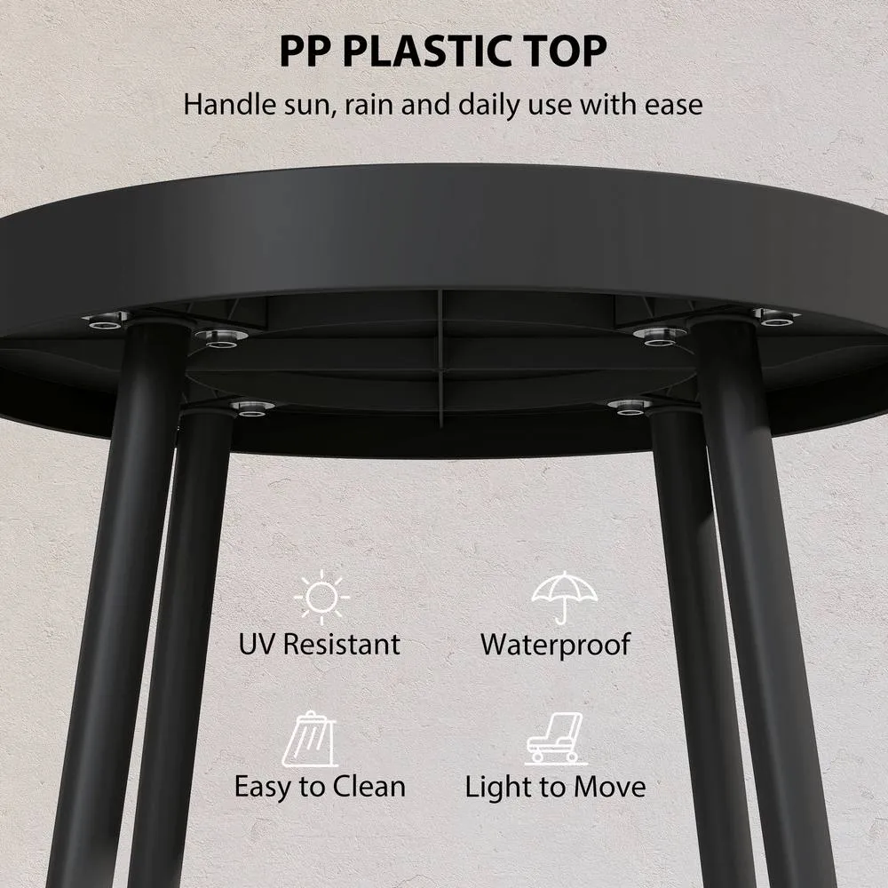 OUTSUNNY Round Garden Table, Outdoor Coffee Side Table with Plastic Top in Black 6