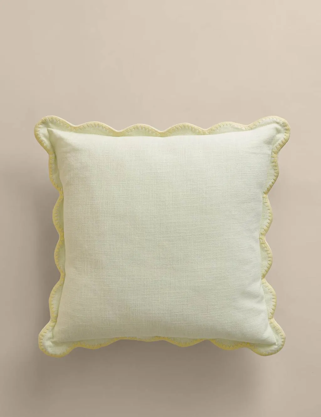 M&S Pure Cotton Embroidered Scallop Cushion Yellow