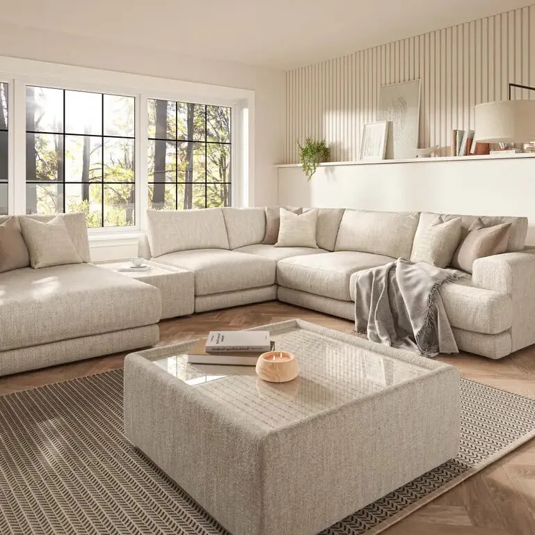 Lomax Rhf Large Chaise Corner Modular Sofa With Table, Neutral Fabric | Barker & Stonehouse 2