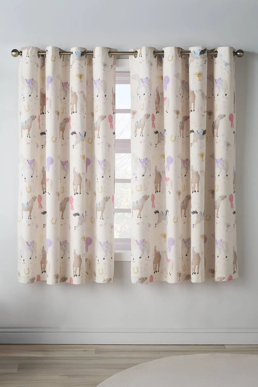 Catherine Lansfield 'Happy Horses' Fully Reversible Eyelet Curtains in Cream