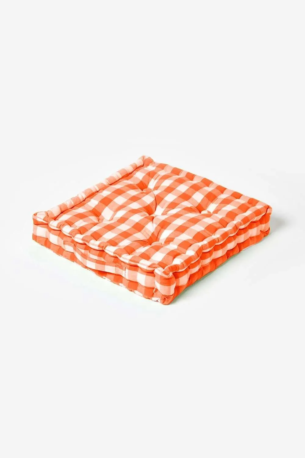 Homescapes Block Check Cotton Gingham Floor Cushion in Orange 1